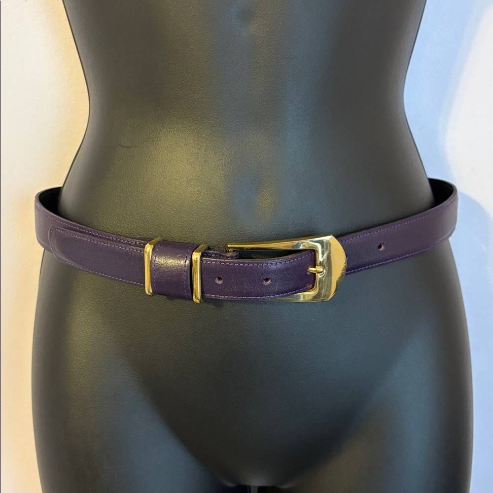 Jacqueline Ferrar Purple Leather Vintage Belt with Gold Metal Buckle size S